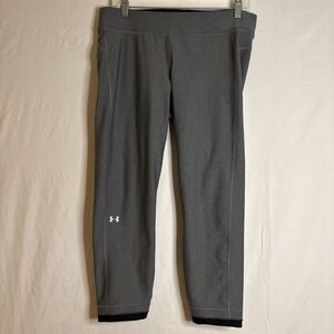Under Armour HeatGear Ankle Crop Sports Running Leggings Metallic Gray Size XL